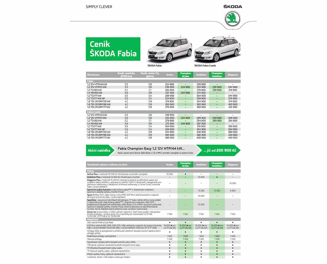 Škoda Fabia 2 ceník 05/2012