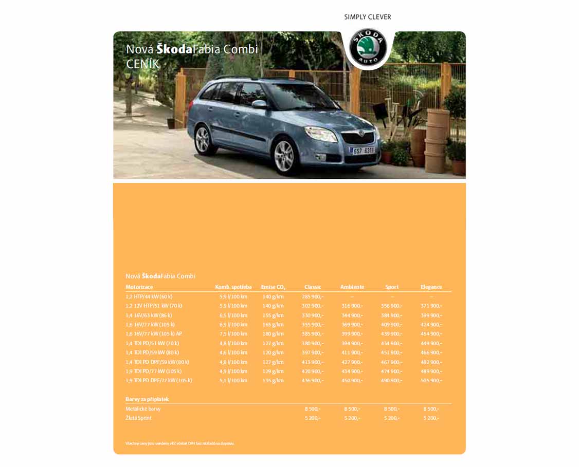 Škoda Fabia 2 ceník 10/2007