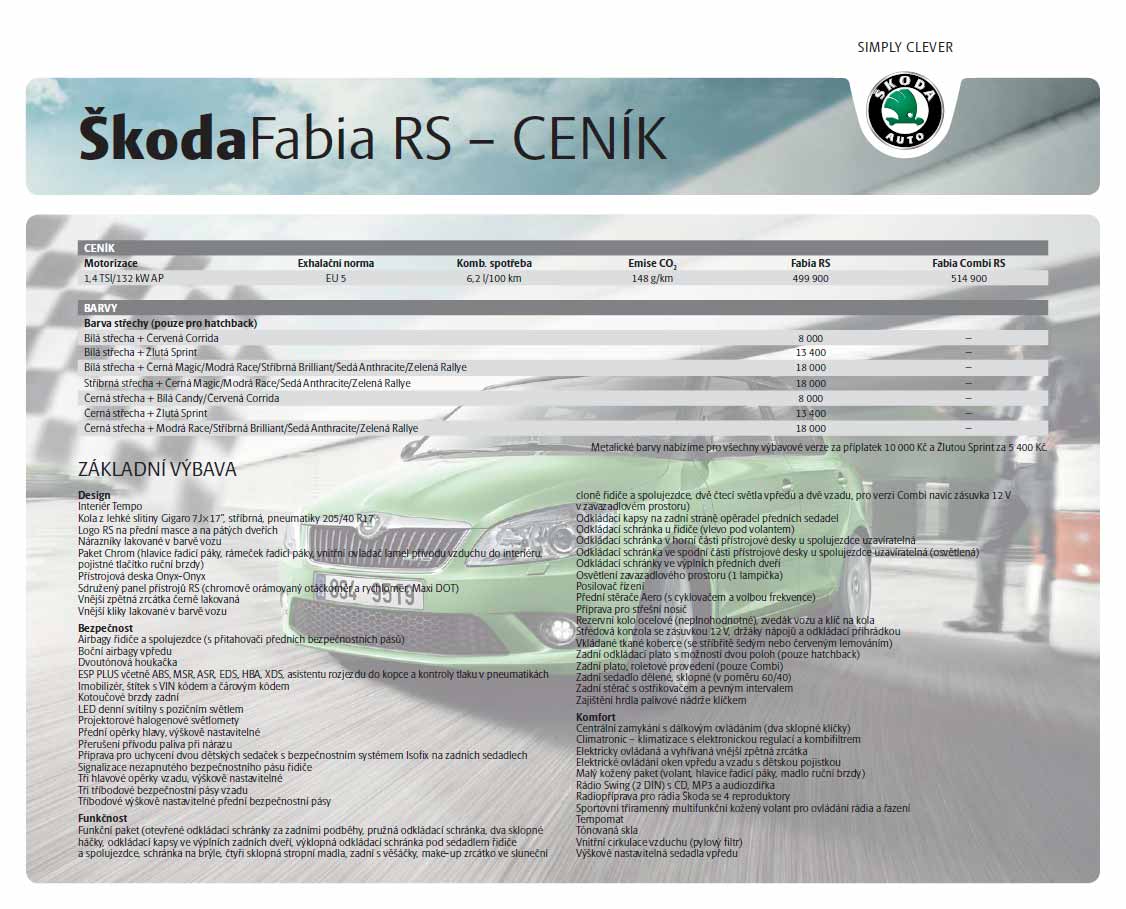 Škoda Fabia RS ceník 01/2011
