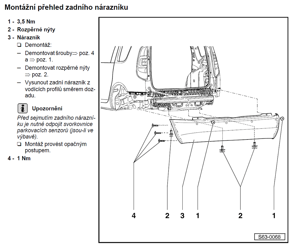 Postup demontáže zadního nárazníku