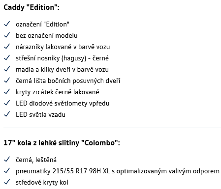 Seznam výbavových prvků edice Edition
