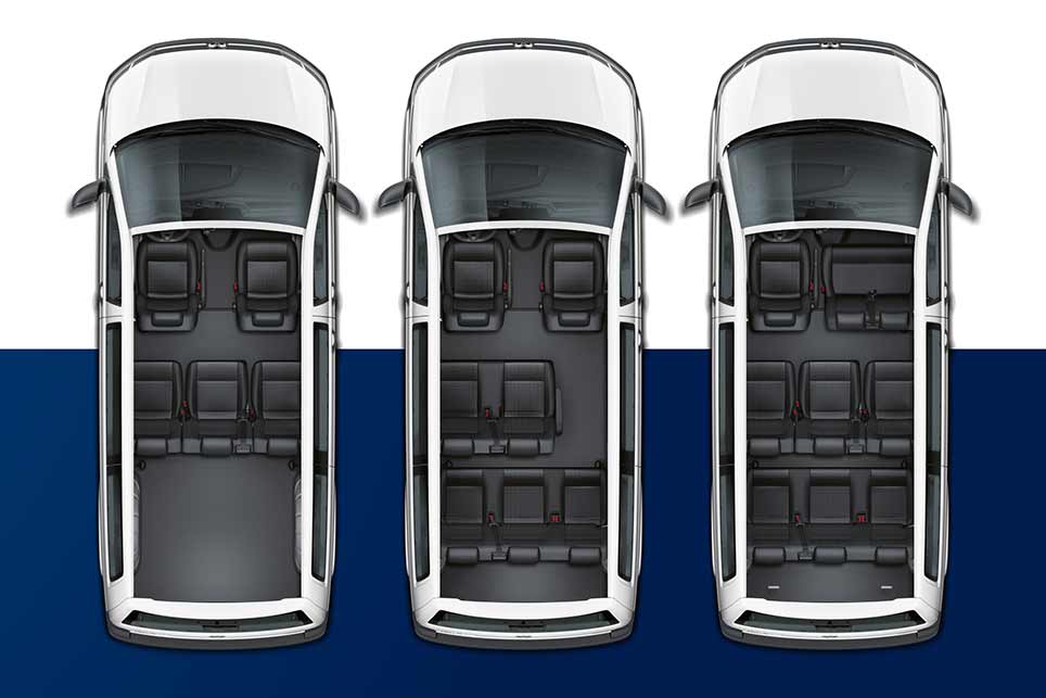 Varianty počtu sedadel Volkswagenu Transporter 6.1 Kombi